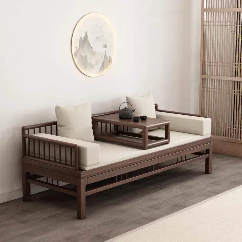 Chinese solid wood Arhat bed, living room small apartment Zen furniture, modern bed dual-purpose push-pull bed
