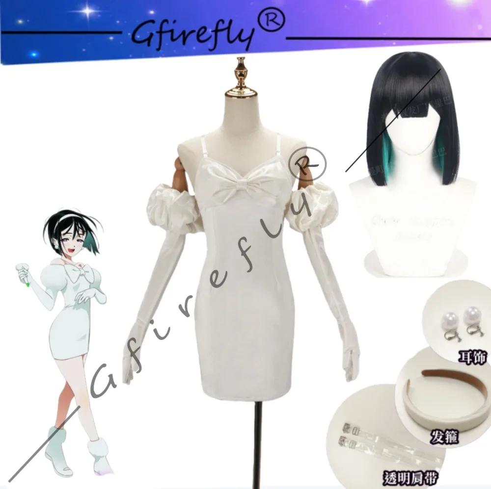 Disfraz de Alien Stage Sua, el mismo vestido blanco que el personaje, peluca elegante, disfraz de actuación de convención de Anime para Halloween