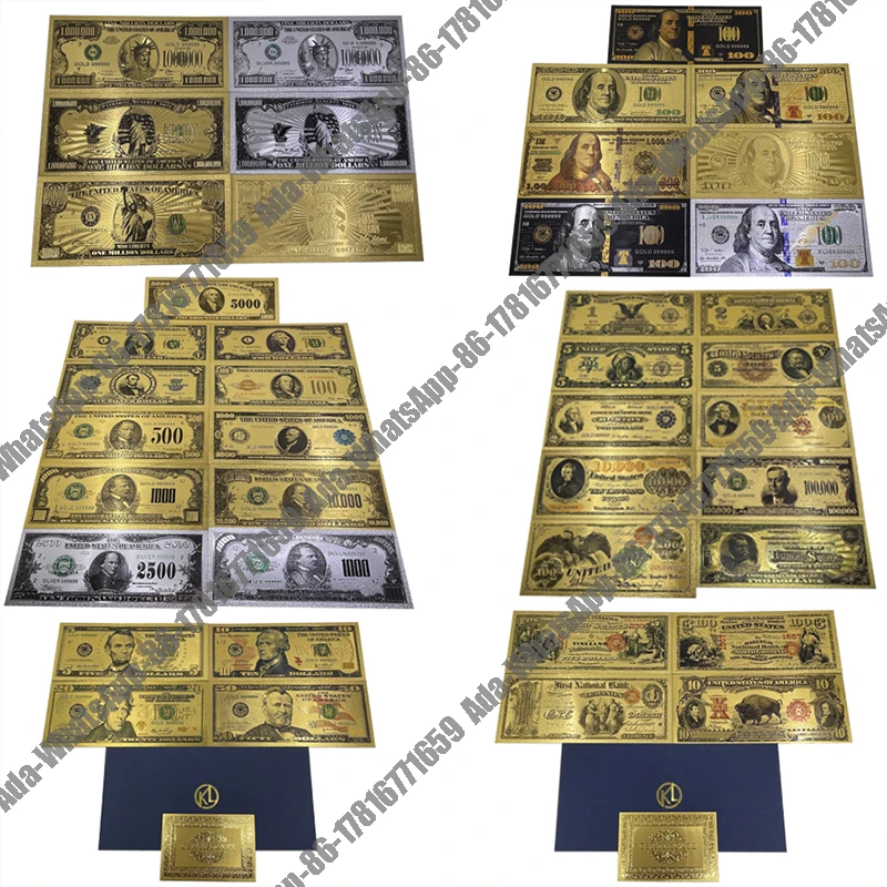 New American Bill Dollar suit Banknote Various face values  in 24k Gold plastic note for Collection and commemoration