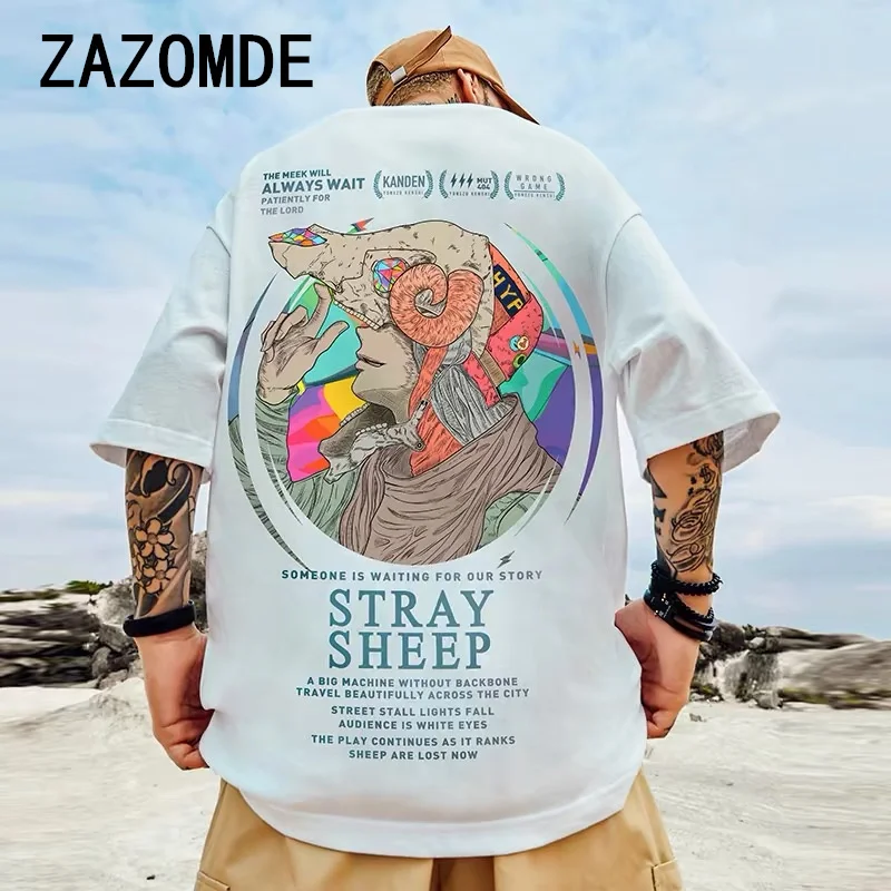 ZAZOMDE Harajuku Oversized T-shirt Men Summer Cool Unisex Tops Hip Hop Funny Print Tshirt Casual Cotton T Shirt Streetwear Loose