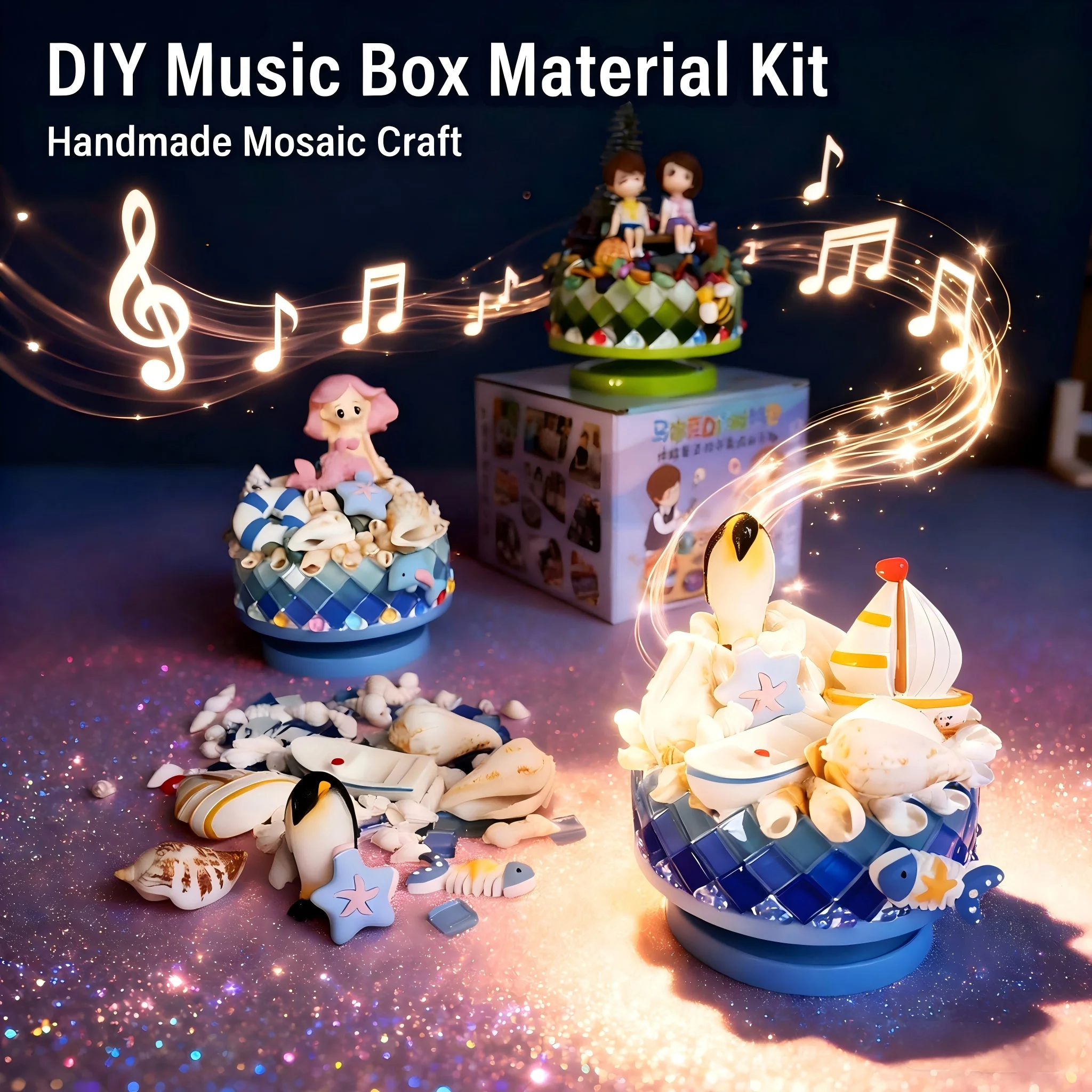 

Mermaid Shell Rotating Music Box DIY Kit Crystal Ball Music Box Craft Set Sound Toy Handmade Gift for Kids Adults Home Decor