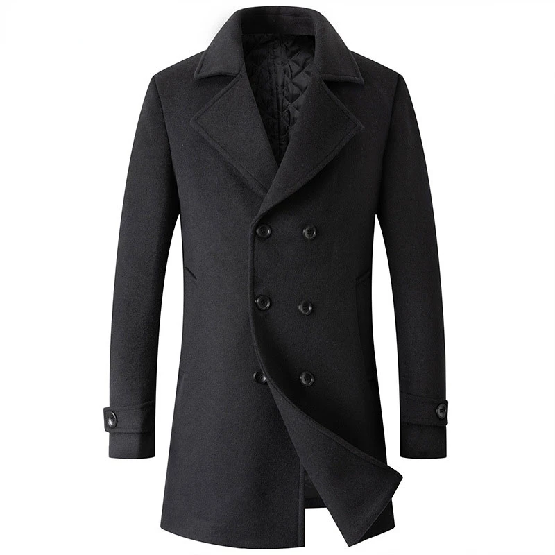 

Mens Double Breasted Wool Trench Coat 2022 Winter Brand New Notched Lapel Woolen Peacoat Men Slim Fit Cashmere Coat Windbreaker