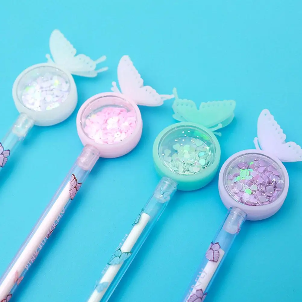 10 Pcs 나비 스팽글 펜 사무실 쓰기 젤 펜 학생 시험을위한 스케치 블랙