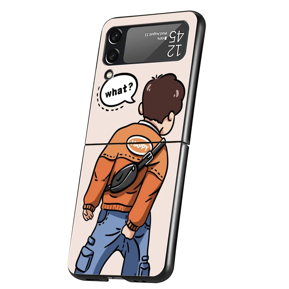 Funny Cartoon Man Hard PC Phone Case For Samsung Galaxy Z Flip 6 5 4 Black Cover For Galaxy Z Flip 3 Foldable Shockproof Cases