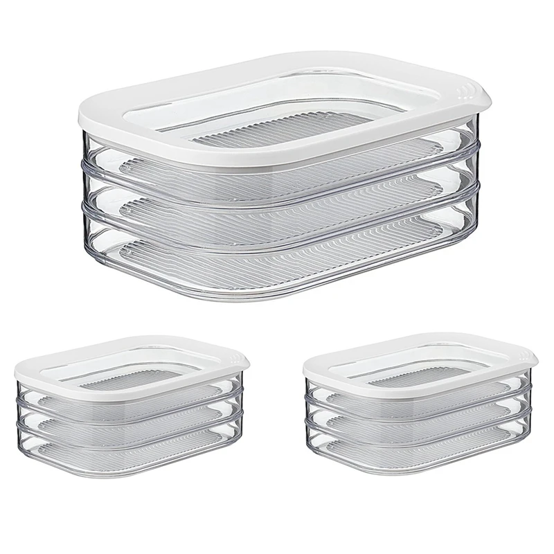 3PCS 1.6L With 3 Tier Meat Pieces Storage Box Airtight Lid Dishwasher Safe 3Layer Crisper, Durable Fine Workmanship