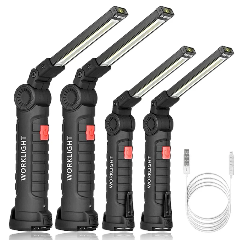 1/2/4Pcs Magnético COB LED Lanterna Portátil USB Recarregável Luz de Trabalho Pendurado Lâmpada com Bateria Embutida Tocha de Acampamento