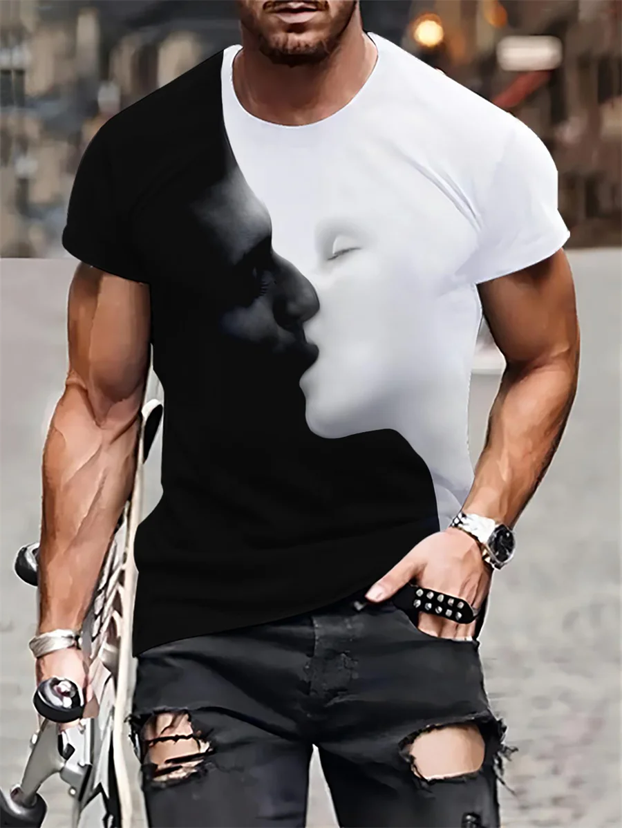

Summer black and white fashionable short sleeved T-shirt, LOVE plus size 6XL casual men's and women's T-shirt