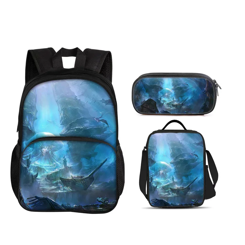 Underwater World   Round Front Bag Backpack Pen Bag ice Bag 3Pcs Set Versatile Cartoon Boy and Girl School Birthday Best Gift