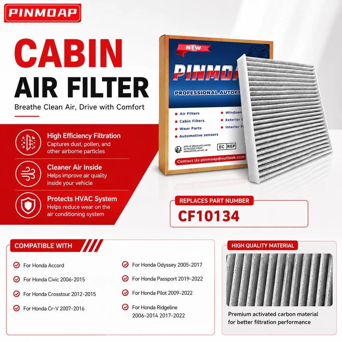 Filtro de Ar Condicionado Automotivo PINMOAP 880292-SDA-407 para Honda Accord Civic Crosstour CR-V Odyssey Passport Pilot Ridgeline