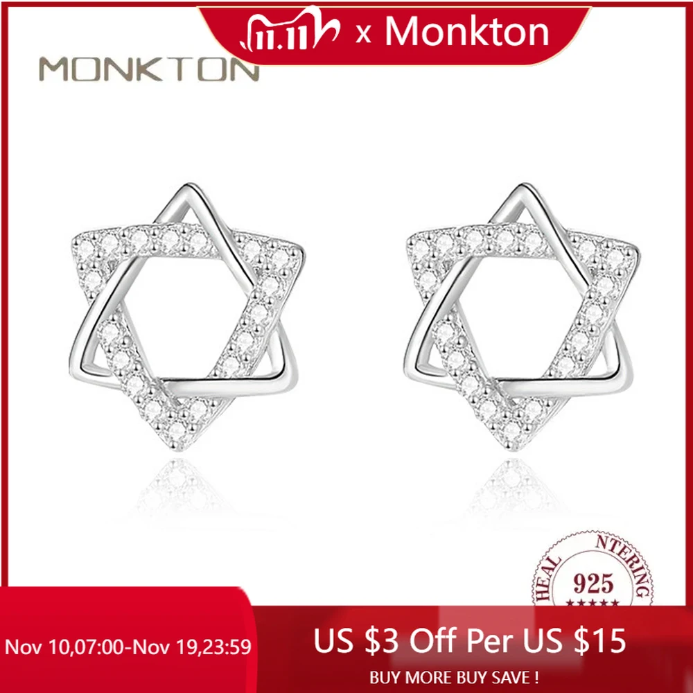 

Monkton S999 Sterling Silver Fashion Hexagonal Star Earrings for Women Shiny Star Stud Earring Jewelry for Woman Aretes De Mujer