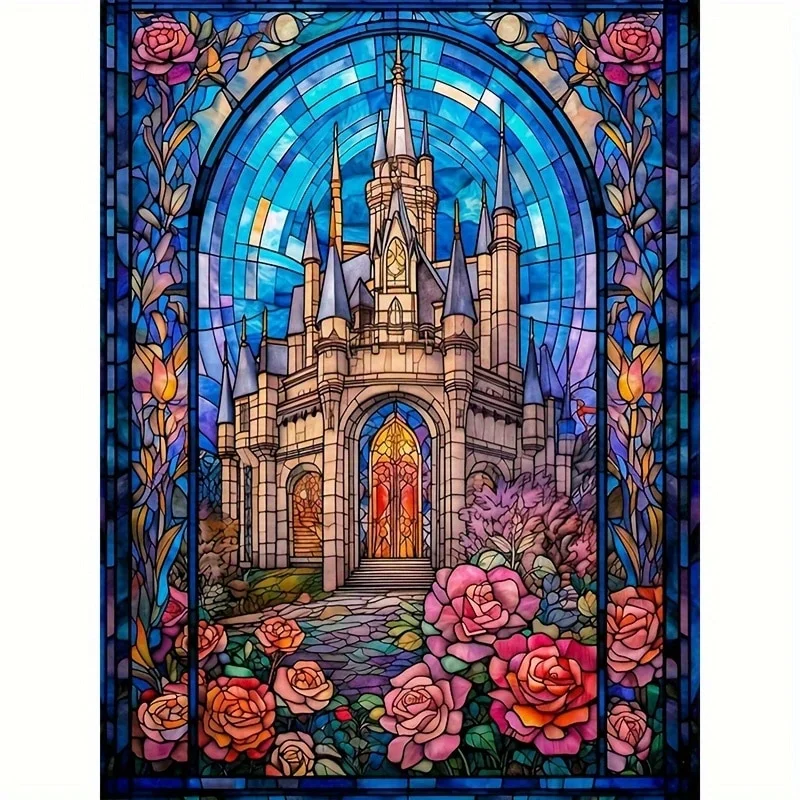 

RUOPOTY Diamond Painting Castle Picture Embroidery Landscape Rhinestones Handicrafts Gift