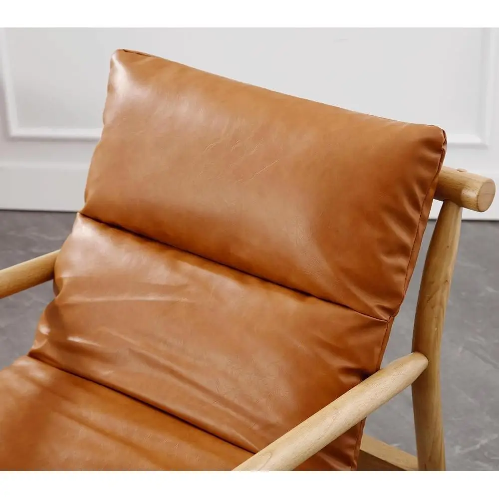 Kursi Aksen Kulit Imitasi Kursi Santai Modern Kursi Baca Nyaman Rangka Kayu Solid Desain Ergonomis Alas Kaki Dapat Disesuaikan Kokoh