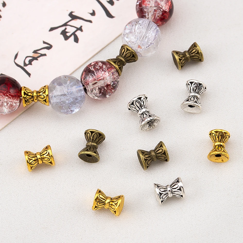 50/80Pcs Vintage Lotus Flower Hourglass Shape Loose Bead Metal Spacer Bead DIY Bracelet Necklace Jewelry Making Accessories