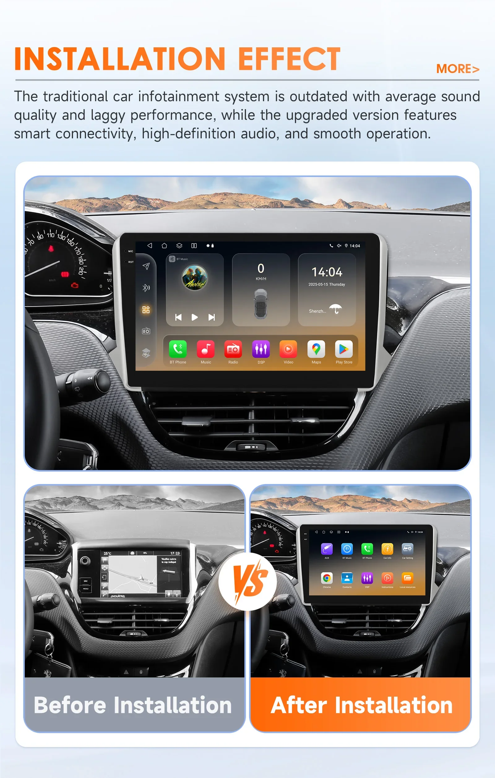 Hizpo Carplay 4G WIFI AI Systeme Android 14 Autoradio für Peugeot 208 2008 Serie 2012-2018 Multimedia Video Player GPS Autoradio – Detail 7