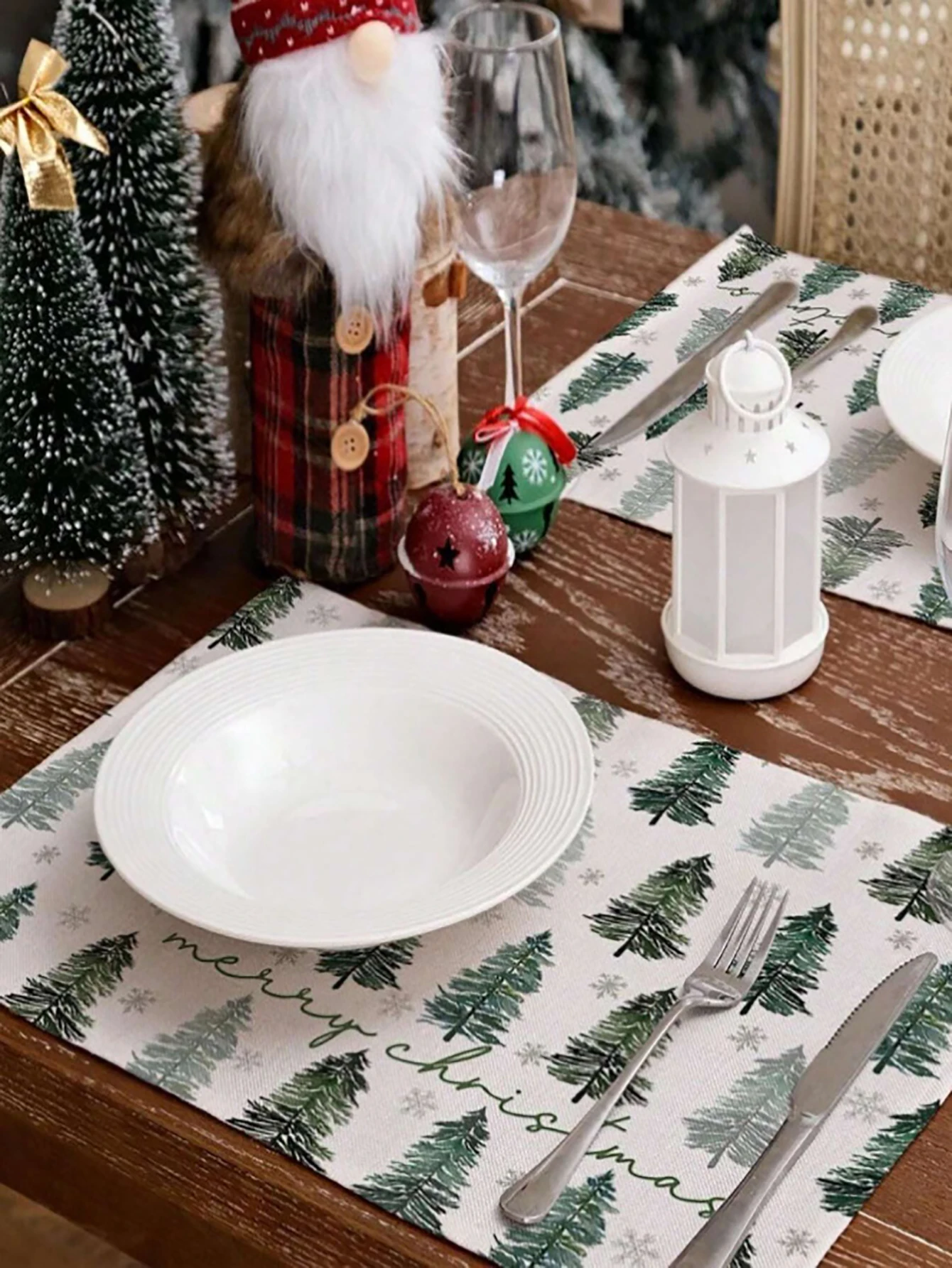 مفرش طاولة مطبوع عليه شجرة صنوبر عيد الميلاد وندفة الثلج، مفرش طاولة "عيد ميلاد سعيد" لطاولة طعام العطلات، ديكور المنزل والحفلات #4