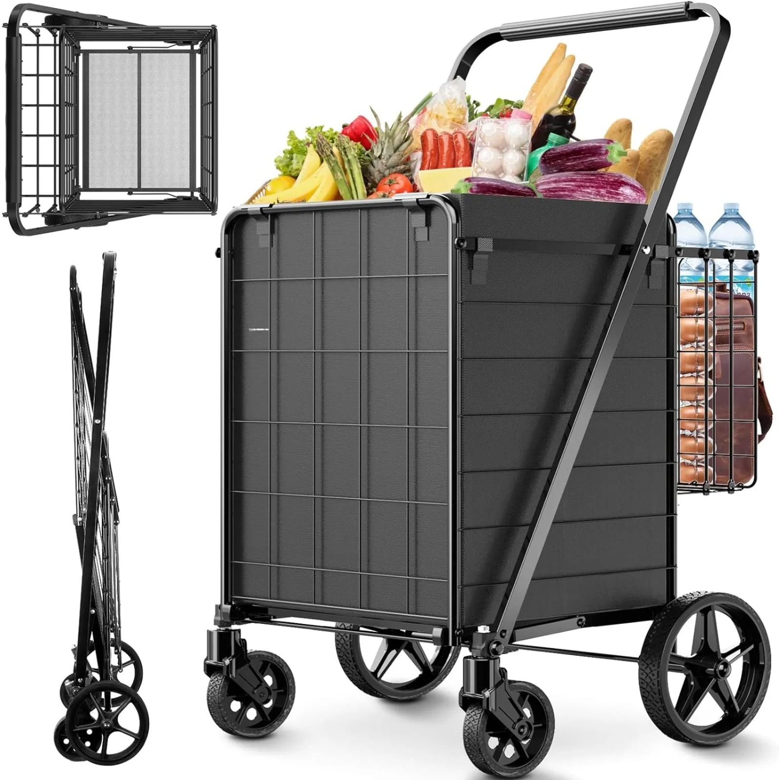 

US Folding Shopping Cart for Groceries,360 lbs Capacity Grocery Cart with Waterproof Liner and 360° Swiveling Wheels