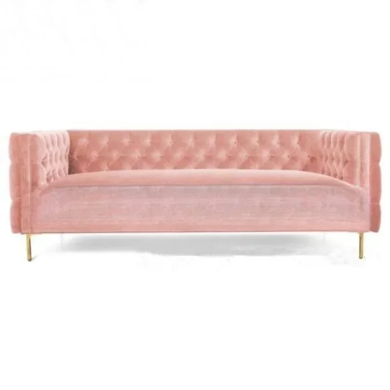 American fabric pull buckle three-person sofa furniture living room stainless steel flannel soft bag sofa