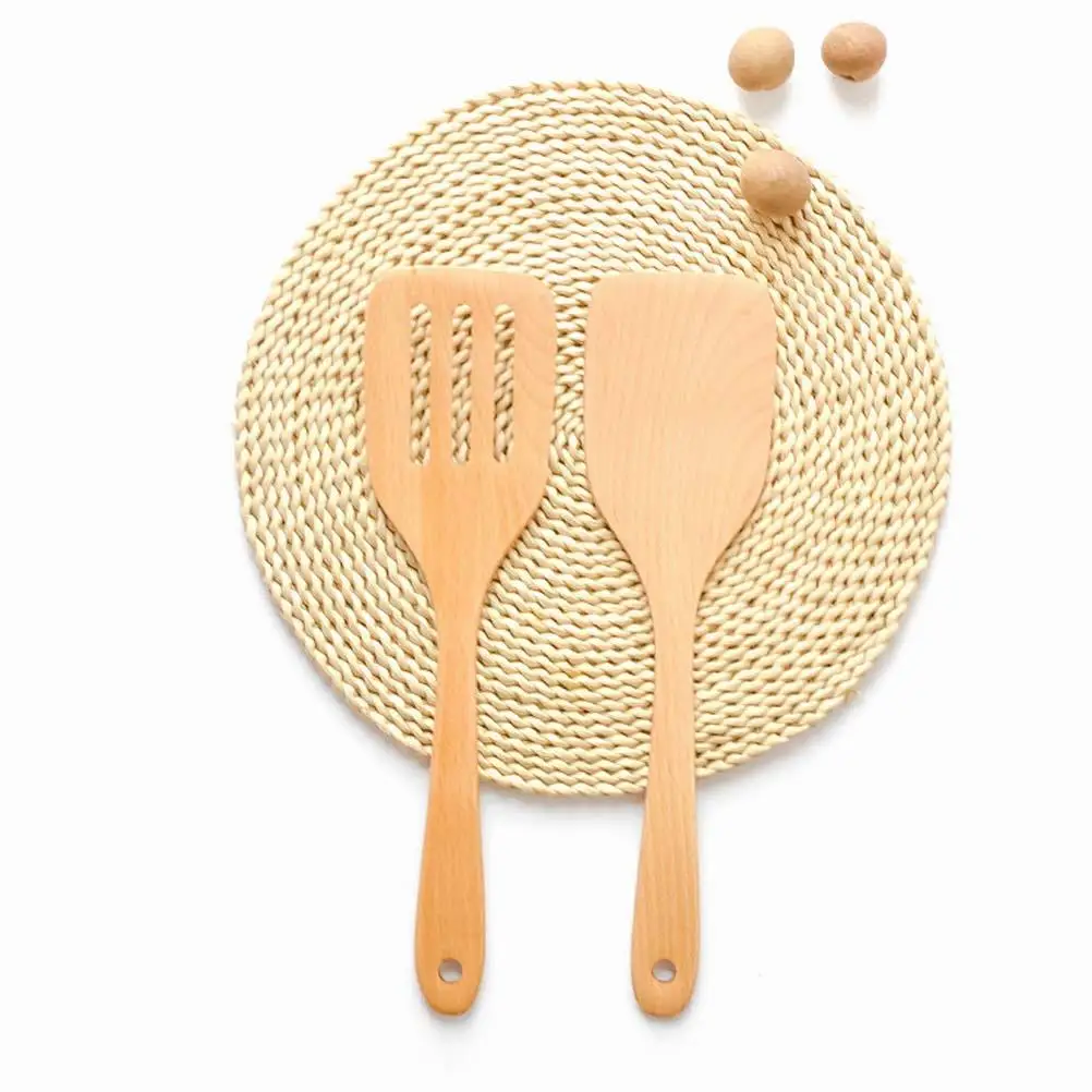 

2 Pcs Nonstick Set 3 Holes Kitchen Wooden Spatula 3 Holes Kitchen Spatula Utensil Flat Shovel Wooden Cooking Tools