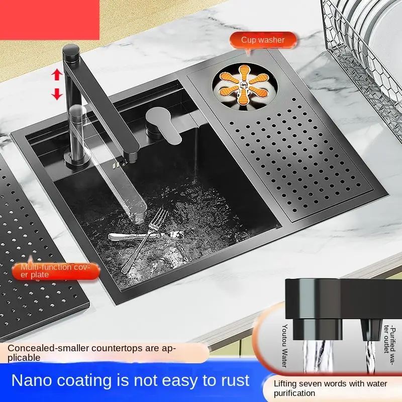

Black Single Bowl Stainless Steel Kitchen Sink with Drainer 304 Material Nano Surface Treatment China Wholesale