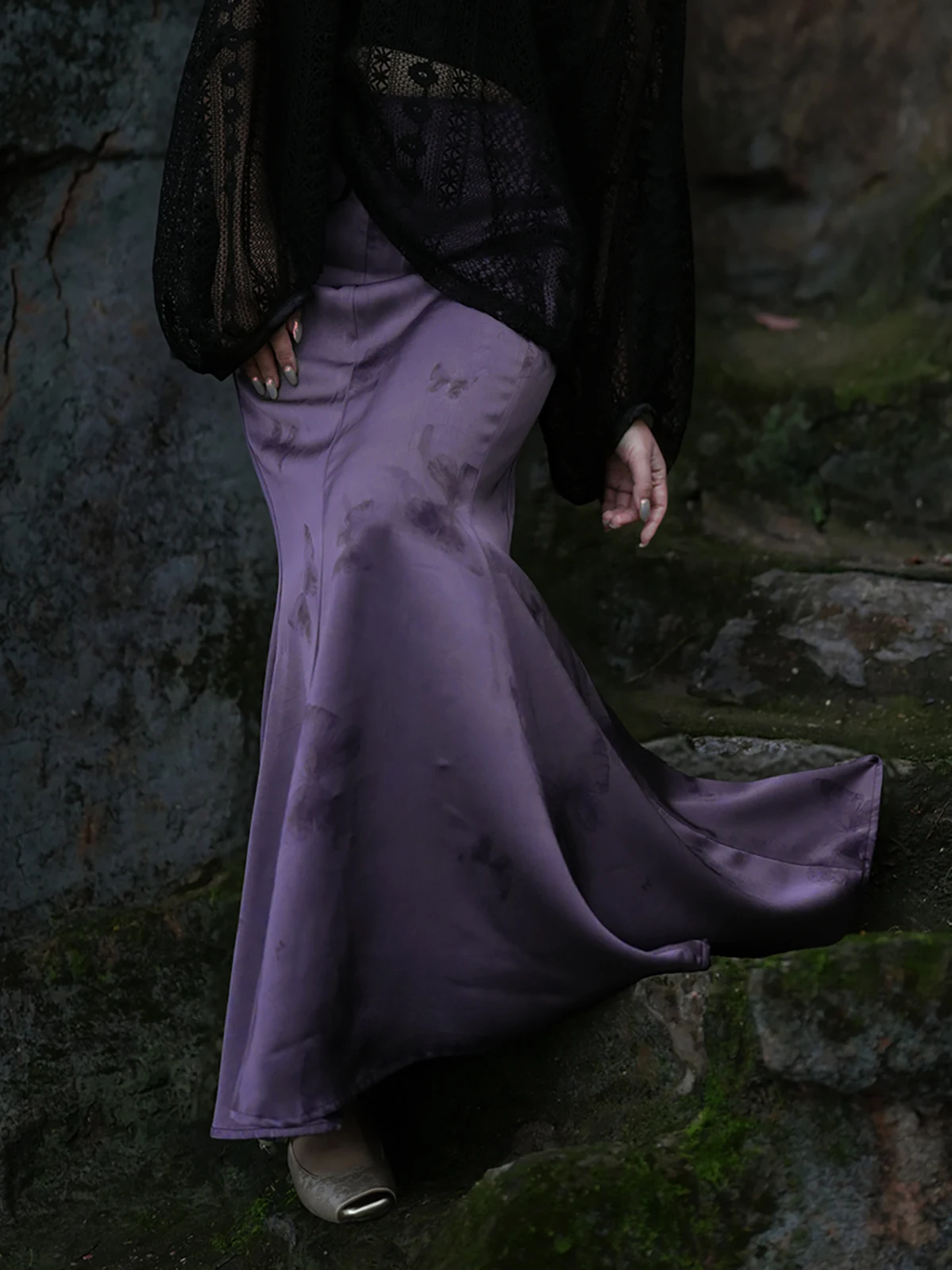 

Новая китайская юбка-русалка для похудения с потайным узором, вышивкой в виде цветов и высокой талией из полиэфирного волокна