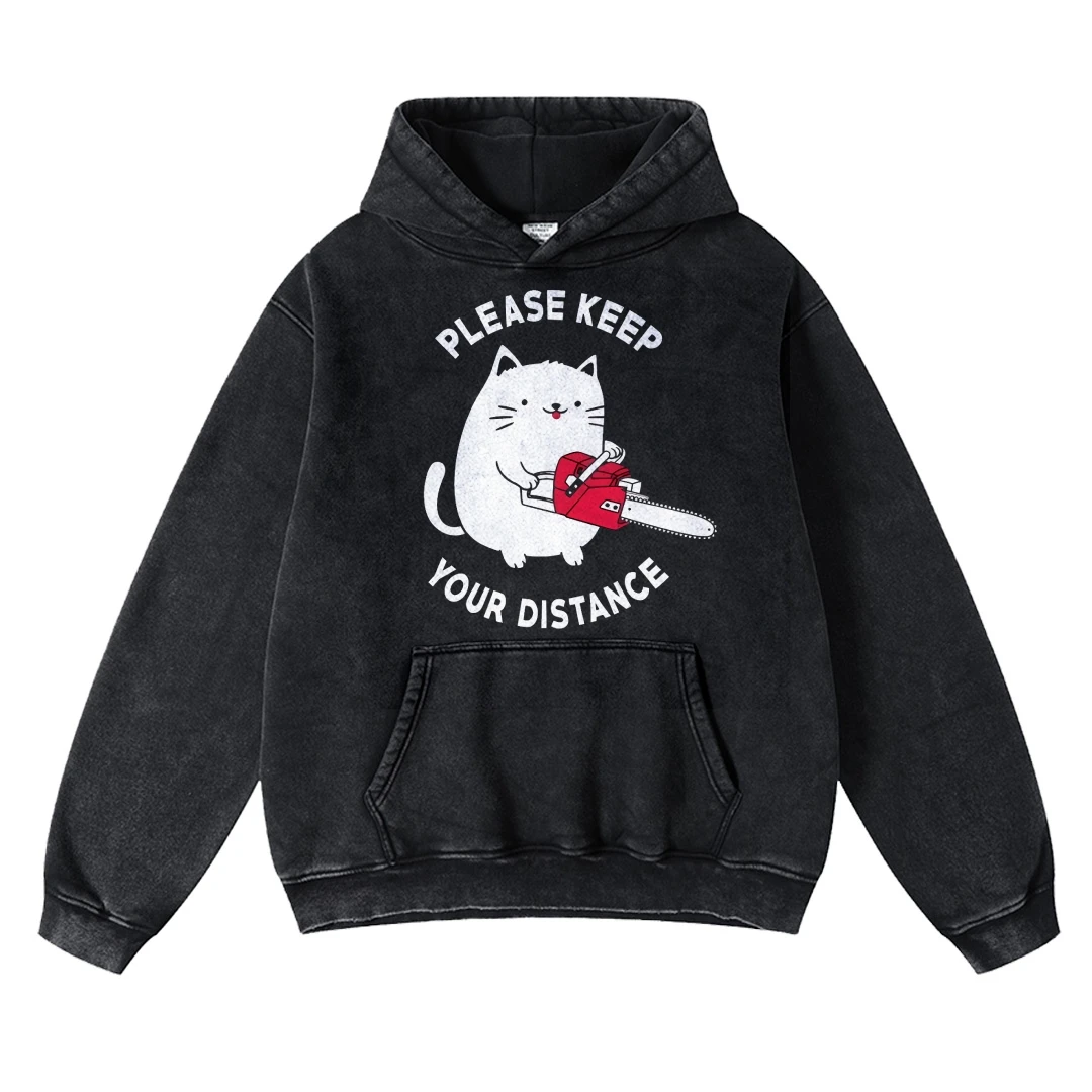 Retro Washed Old Hooded Sweater Cartoon Chinchilla Chainsaw Print Pure Cotton Shoulder Drop Fashion Trend New Hoodie Sweatshirt