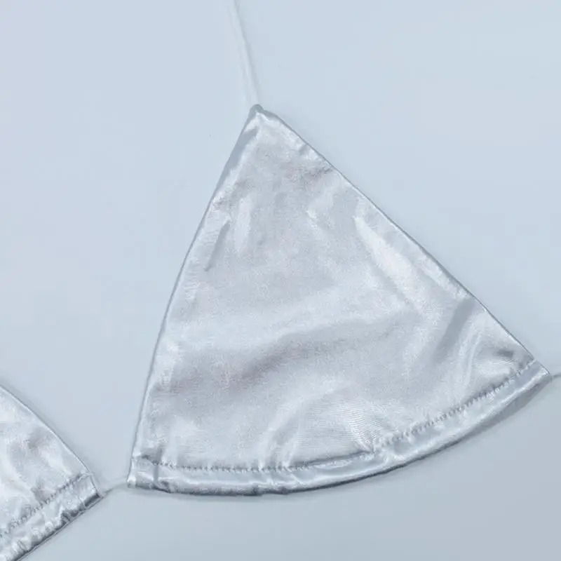 Women Summer Thin Simple Triangle Cup Bikini Bra Metallic Silver Color Wirefree Backless Brassire Sexy Bralette Clubwear