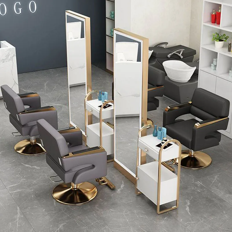 Light Luxury Round Barbershop Furniture Professional Headrest Barber Chair Heavy Duty Home Salon Chair Functional Rotating