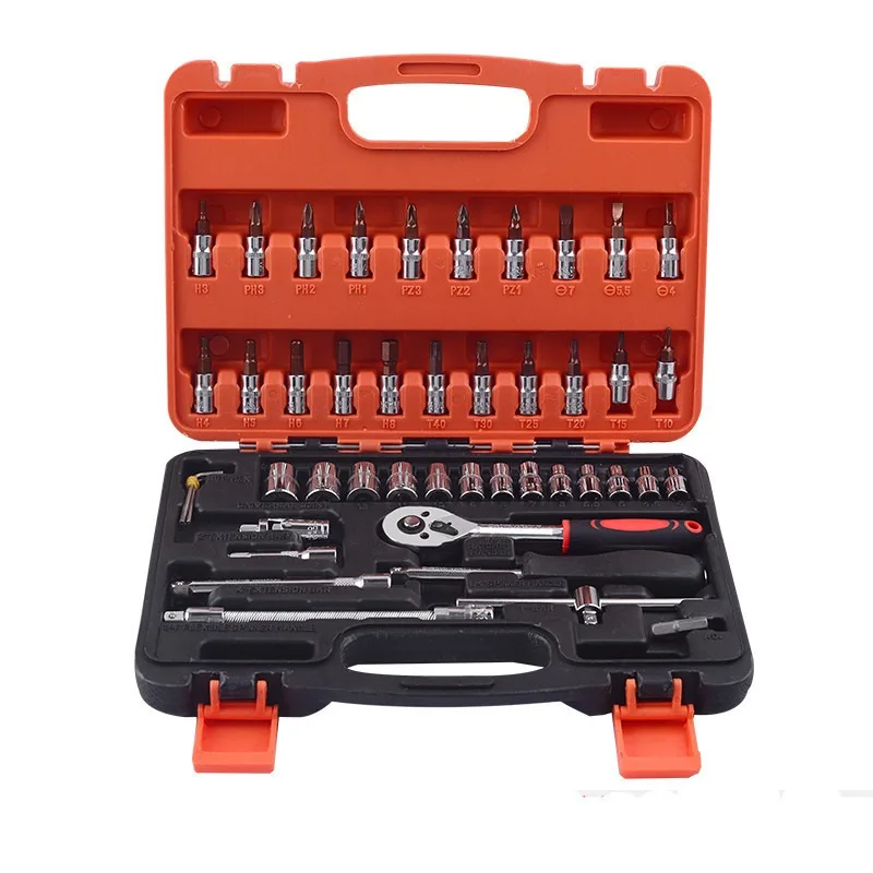 

46pcs Car Repair Tool Kit Ratchet Torque Wrench Spanner Screwdriver 1/4-Inch Socket Set Combo for Bicycle Auto Repairing Tool