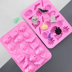 18 Cavities Halloween Scary Silicone Mold Hat Skull Tomb Bat Pumpkin Spider Chocolate Gummy Mould Cake Decoration Baking Mold