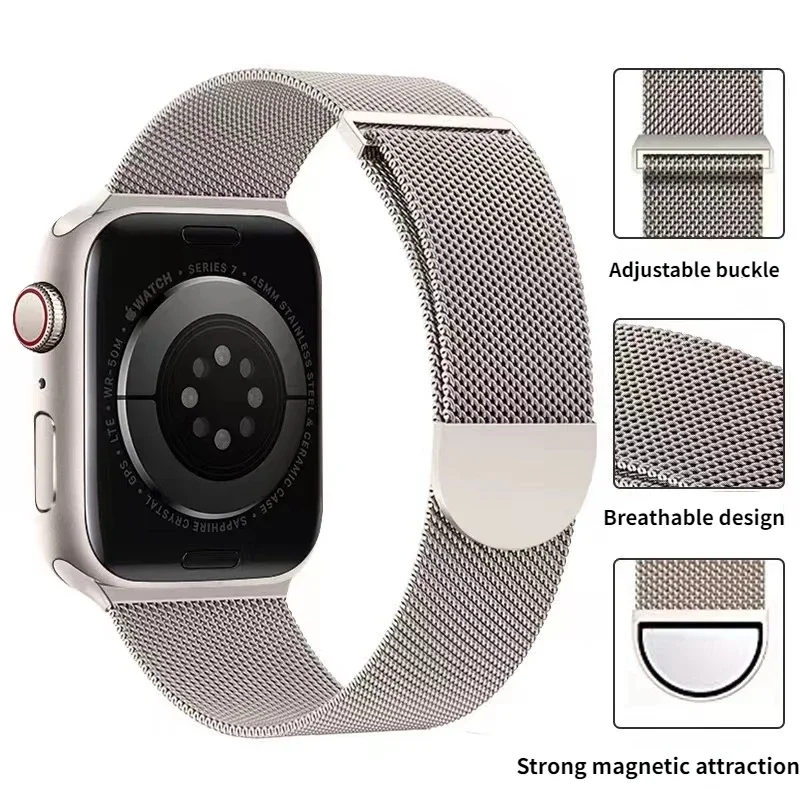 Bracelet à boucle milanaise en métal pour Apple Watch, Ultra, 49mm, 10, 9, 8, 7, 45mm, 41mm, 42mm, 46mm, Bracelet magnétique, iWatch 6, 5, 4, 3, SE,