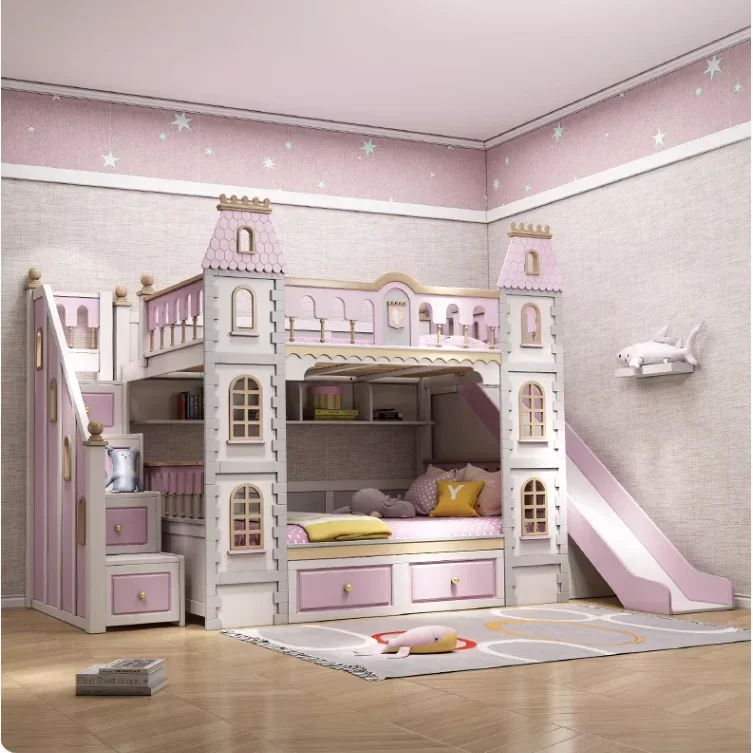 Frozen Wonderland All solid wood children bunk beds Bunk beds High and low beds two-story Princess Dream Castle slide Villa