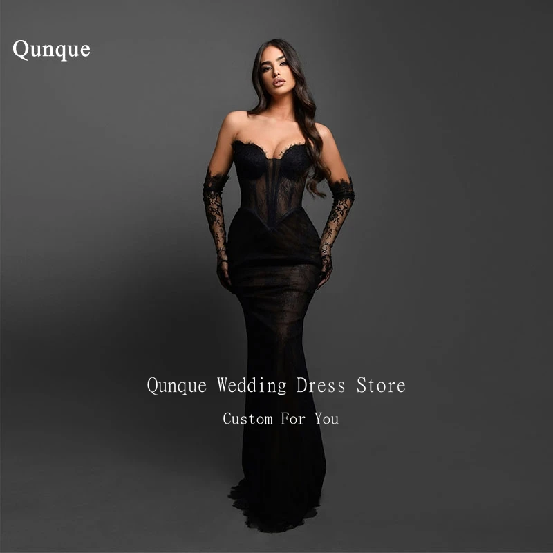 

Qunque Mermaid Tulle Evening Dresses Charming Lace Women Vestidos De Festa Formal Prom Gown Celebrity Party Dress Customized