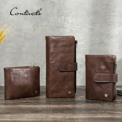 CONTACT'S Genuine Leather Men Wallet Casual Bifold RFID Hasp Zipper Coin Pocket Male Small Purse Card Holder Money Bag Wallets