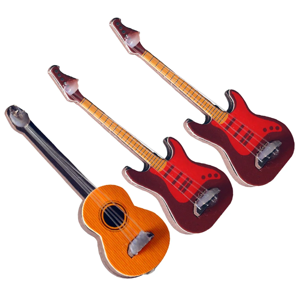 

3 PCS Miniature Guitar Models Classical Electric Instrument Toys Kids House Play Portable Safe Small Furniture