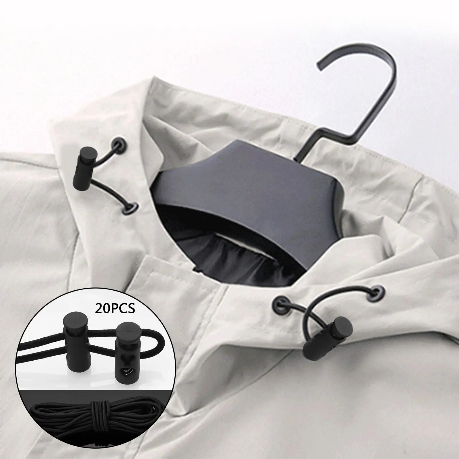 سدادات تبديل قفل الحبل البلاستيكي الأسود مع سلك بنجي مرن لأربطة الحذاء وحزام التروس الخارجية #3