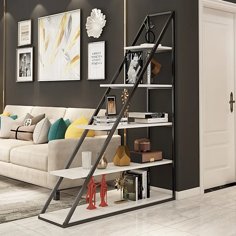 Nordic entrance partition shelf bookshelf living room floor office wrought iron triangle modern simple light luxury