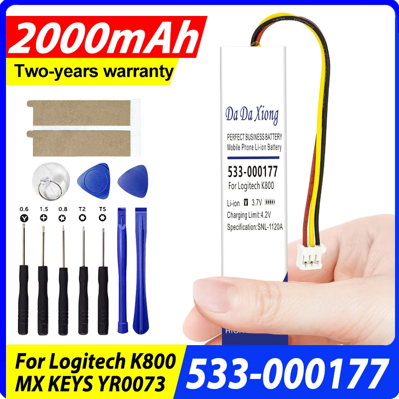 DaDaXiong 2000mAh nueva batería de teclado para Logitech K800, MX KEYS, YR0073,533-000177 533-000141 533-000221 802085P MX KEYS Mini
