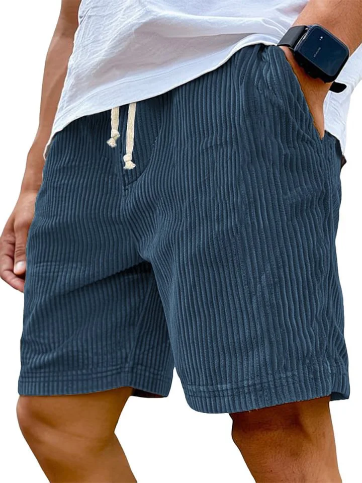 2026 European And American Cross-Border Amazon New Men's Retro Embroidered Corduroy Fashion Lace-Up Casual Shorts
