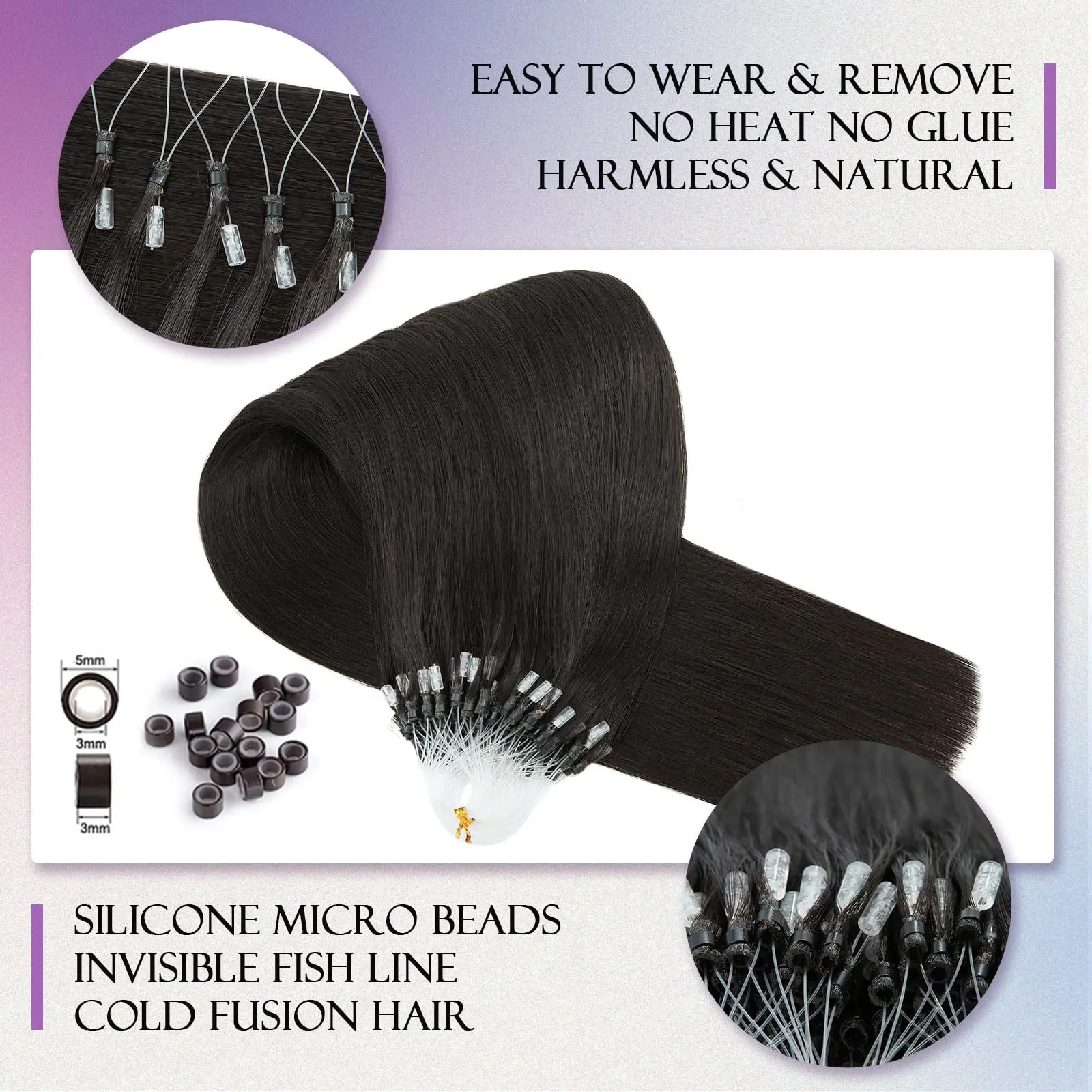 Extensiones de cabello liso con Micro bucle, extensiones de cabello Real negro Natural, 16-26 pulgadas, 1g/1 hebra, 50G, # 1B