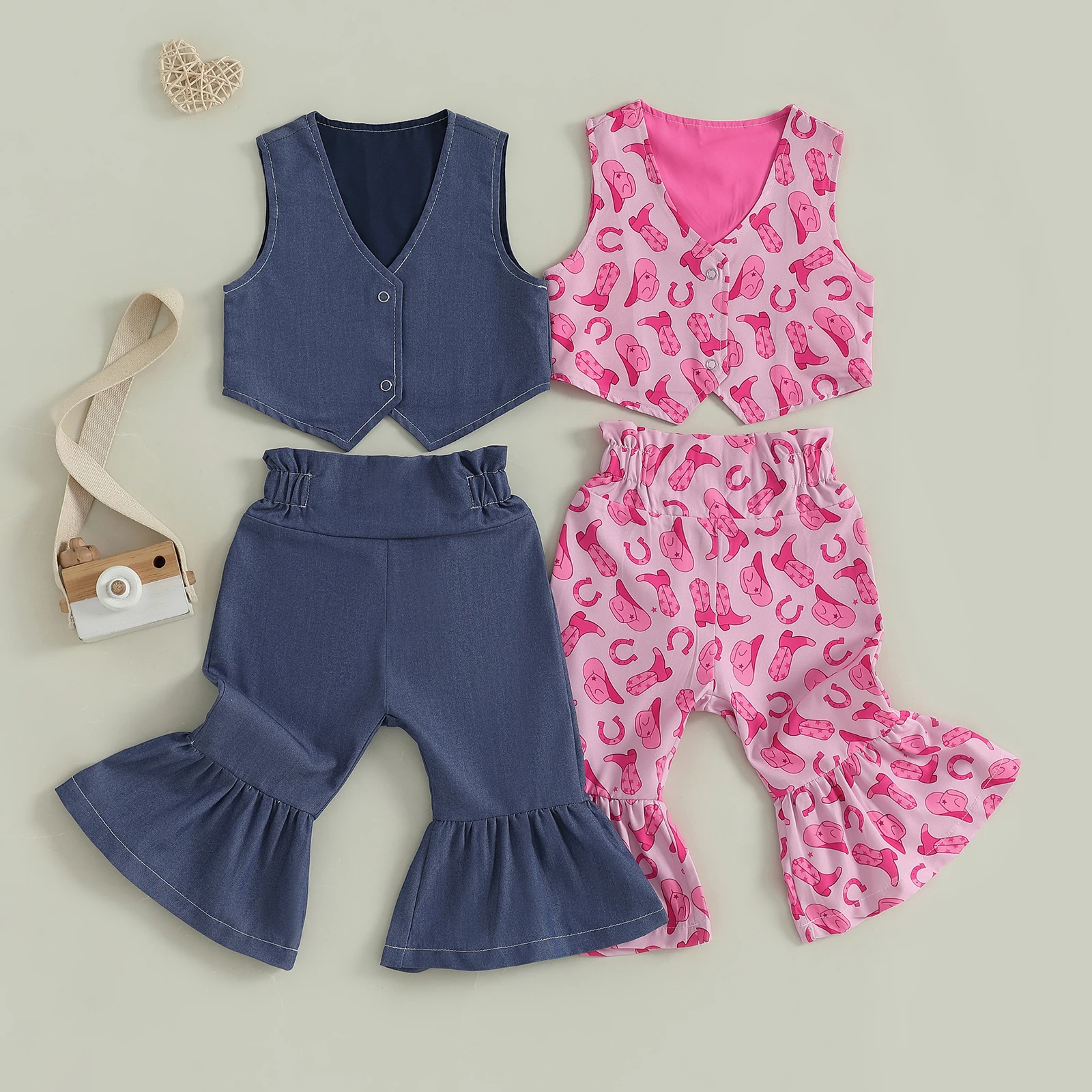 

Lioraitiin 2Pcs Toddler Girl Summer Outfits Sleeveless Button Up Vest Tops + Flare Pants Set Baby Clothes