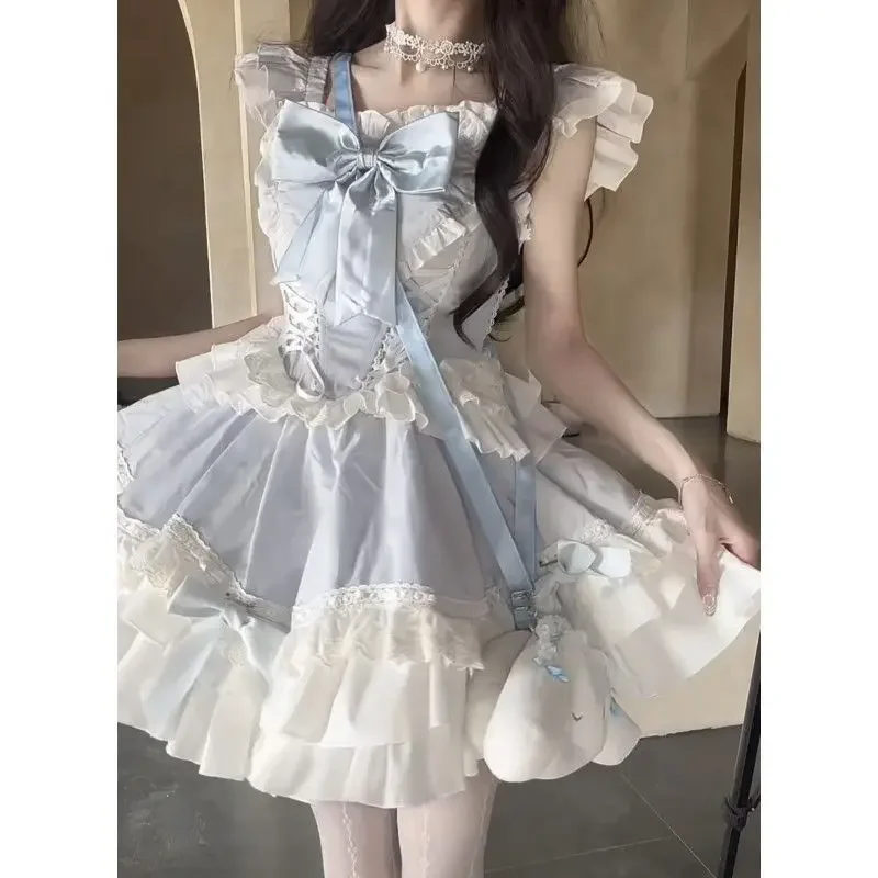 Vestido de princesa lolita para mujer, nuevo diseño original de Japón, dulce pajarita, boda, Verano