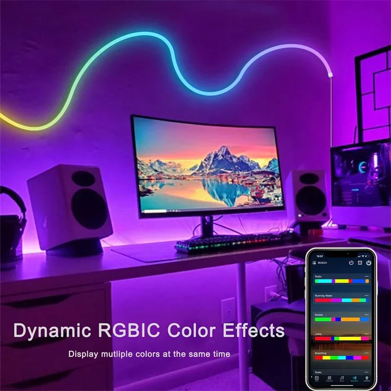 RGBIC lampa neonowa pasek LED RGBIC oświetlenie fluorescencyjne magiczny Led światła Dreamcolor nocne magiczne kontrola aplikacji do dekoracji domu