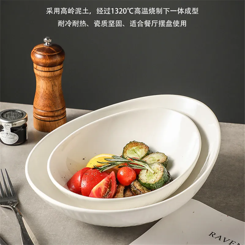 Special-Shaped Oblique Ceramic Bowl, Large Dessert Fruit Salad Bowl, Hotel and Restaurant Tableware, Commercial, Good-looking