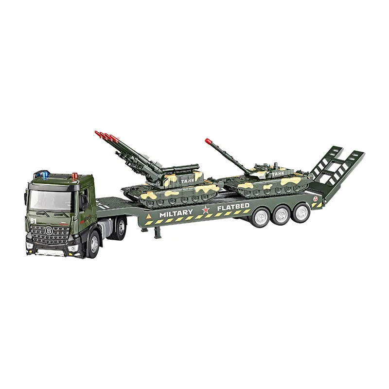 1: 32 alloy flat military transport vehicle model,simulation sound and light engineering vehicle toy,wholesale