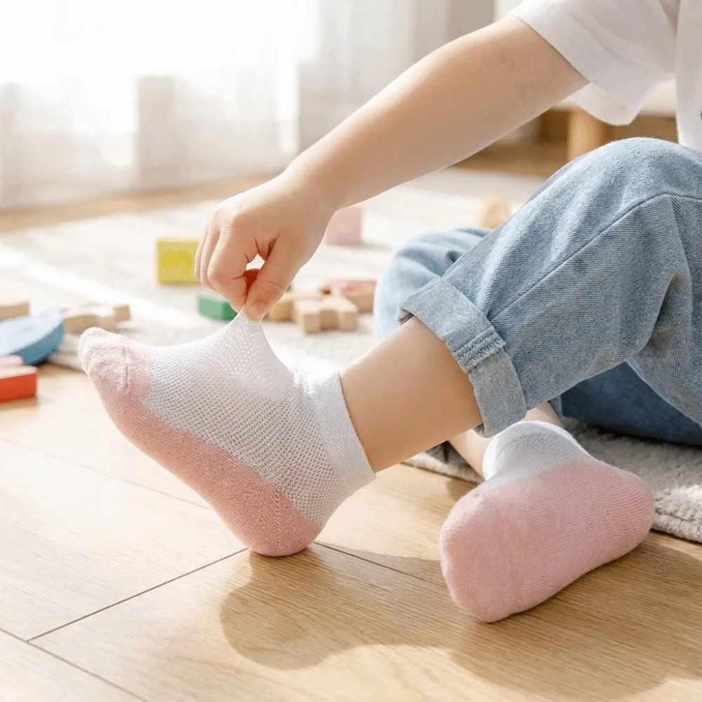 5 pairs Comfortable Soft Children Socks short Tube 2-12 Years Boat Socks Anti-Slip Thin Mesh Spring Summer Socks Teen Student