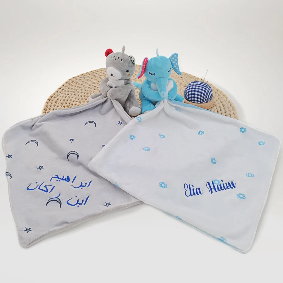 Personalized Baby First Name Comforter Sensory Security Blanket Plush Accessories Newborn Towel Animal Toy Custom Blanket Gift