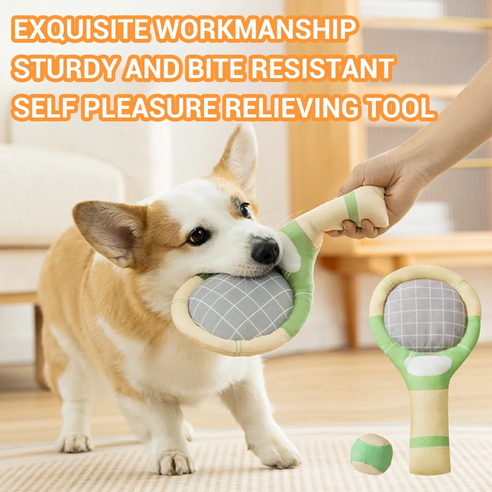 Chew Dog Toys Sports Sounding Paper Tennis Racket Toy Set Teddy Teeth Grinding Companion Pet Supplies Interactive Pet Toys