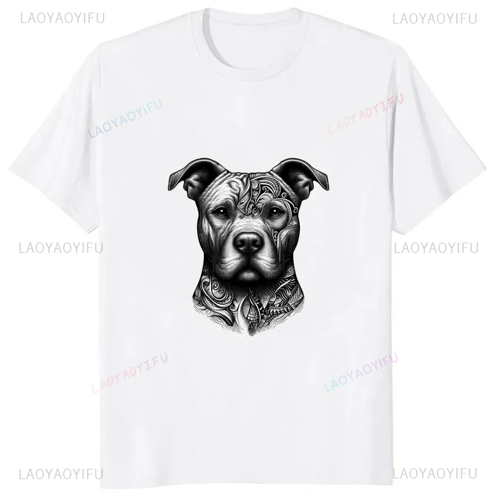 Funny Dog American Staffordshire Terrier Printed Tee Fashion Casual Streetwear Hip-hop Hipster Loose O-neck Hot Sale Tops Tshirt