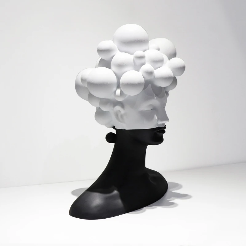 Simple modern black and white abstract woman character avatar ornament