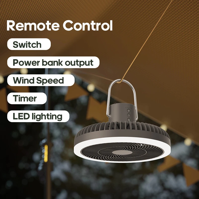 KINSCOTER التخييم في الهواء الطلق LED مروحة سقف لاسلكية 10000mAh قابلة للشحن مروحة الطاولة حامل ثلاثي القوائم مروحة محمولة مع جهاز التحكم عن بعد